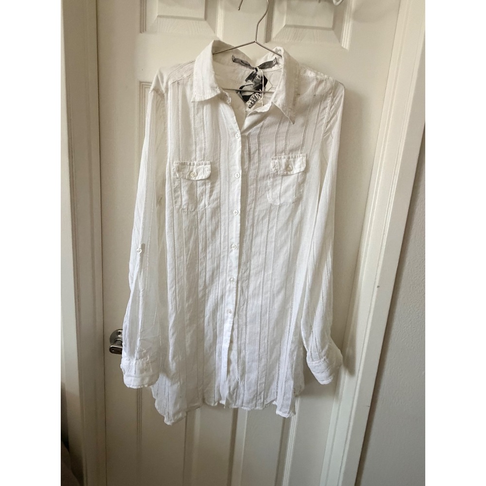 Victoria's Secret Swim White Button Down Cover Up Shirt Tunic NWT Large